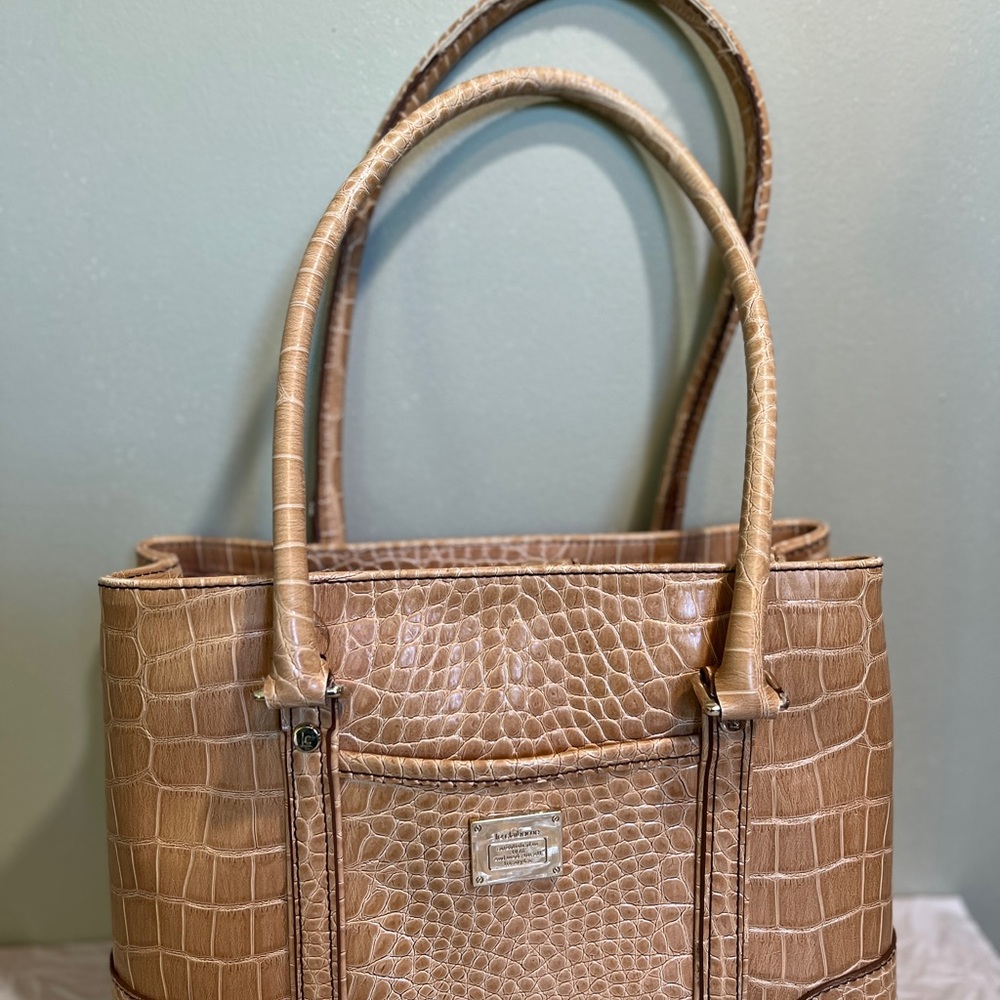 Liz Claiborne Tan Crocodile Embossed Tote Bag
